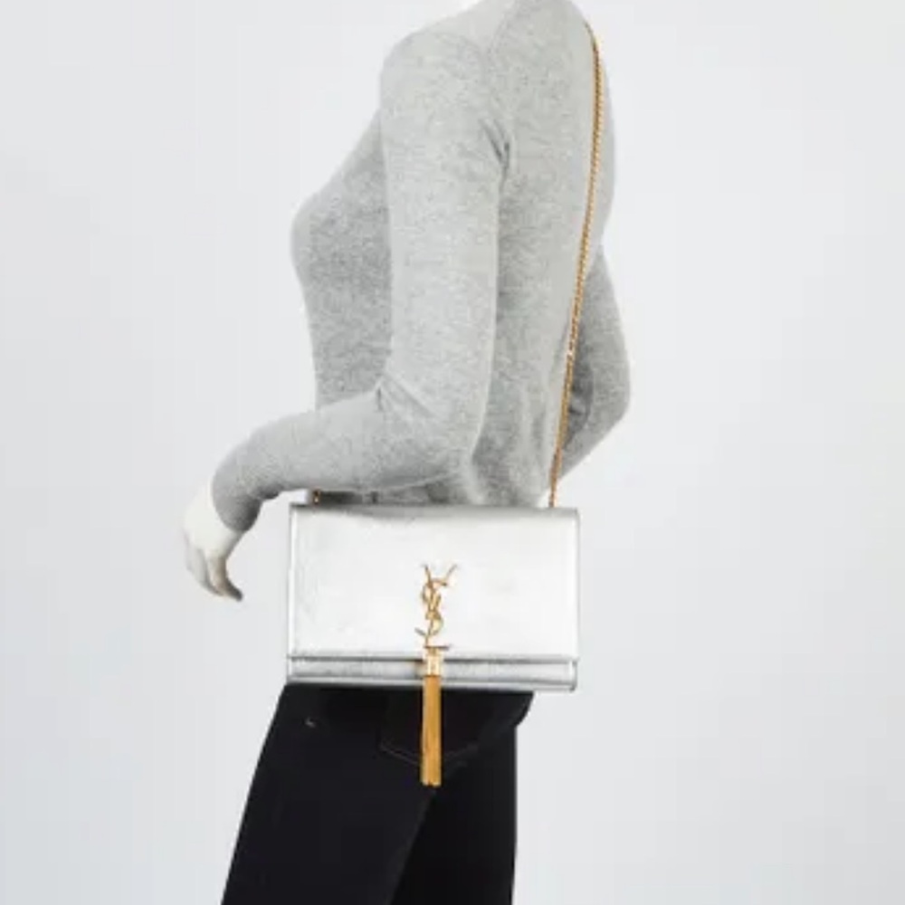 'YVES SAINT LAURENT' Silver Monogram Medium Kate Flap Bag - Picture 3 of 13